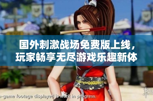 国外刺激战场免费版上线，玩家畅享无尽游戏乐趣新体验